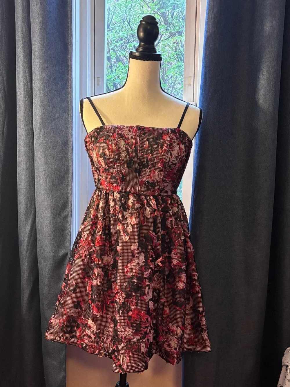 *NWT* Y2K Violet Kay Red and Black Floral Mini Dress with Spaghetti Straps
